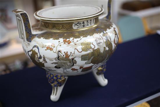 A Japanese Satsuma pottery large koro and cover, signed Gyokuzan, Meiji period, 38cm, slight damage